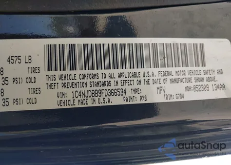 2015 Jeep Compass Sport z USA, uszkodzony, nr VIN 1C4NJDBB9FD366534